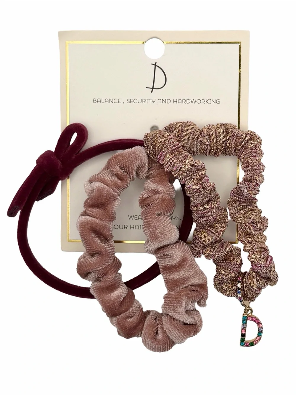 Nordstrom D Initial Charm Hair Accessory Set Scrunchies And Hair Tie - Picture 1 of 4